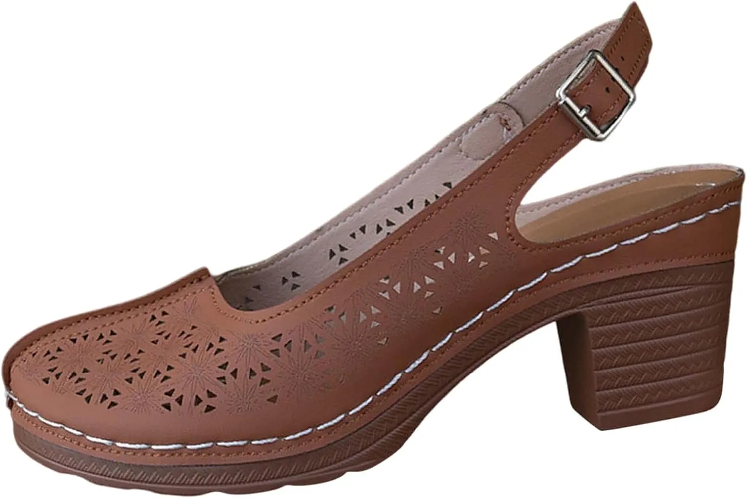Women's Closed Round Toe Hollow Out Vamp Ankle Strap Buckle Low Block Chunky Heels Sandals Heel Bohemian Beach Shoes Heeled Retro Roman Arch Support Cut-Out Comfortable Slip On Mule Clogs