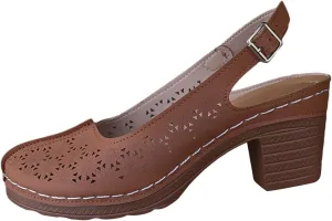 Women's Closed Round Toe Hollow Out Vamp Ankle Strap Buckle Low Block Chunky Heels Sandals Heel Bohemian Beach Shoes Heeled Retro Roman Arch Support Cut-Out Comfortable Slip On Mule Clogs