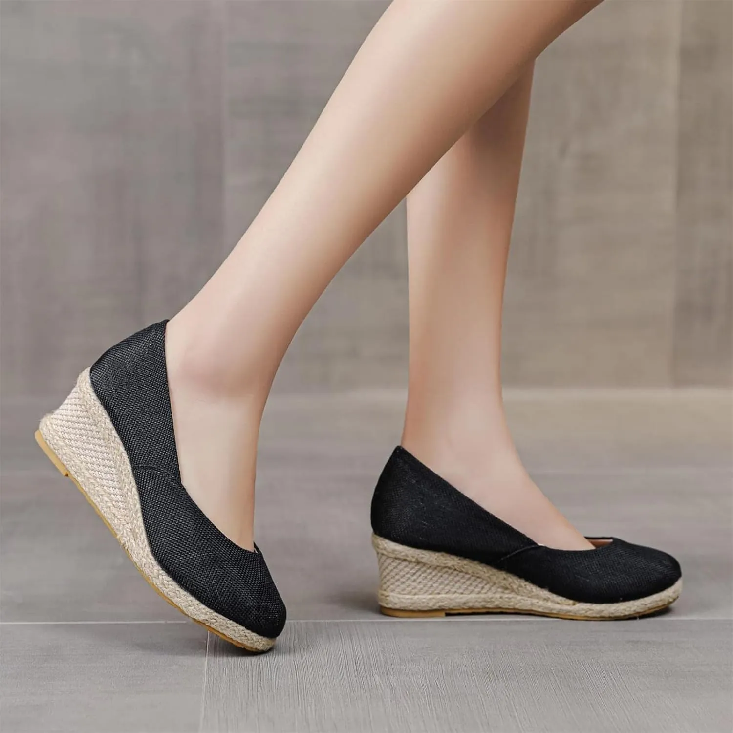Women's Closed Toe Espadrilles Wedge Sandals Round Slip On Comfy Platform Pumps Shoes Solid Color Pointed Comfortable Canvas Wide Width Sandal Shoes Dressy Casual Summer Espadrille Wedges