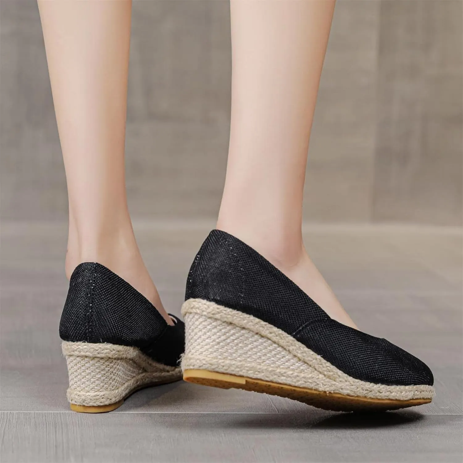 Women's Closed Toe Espadrilles Wedge Sandals Round Slip On Comfy Platform Pumps Shoes Solid Color Pointed Comfortable Canvas Wide Width Sandal Shoes Dressy Casual Summer Espadrille Wedges