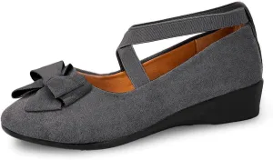 Women's Comfortable Suede Casual Shoes Low Heel Elastic Strap Slip-On Walking Footwear for Daily Wear and Outings
