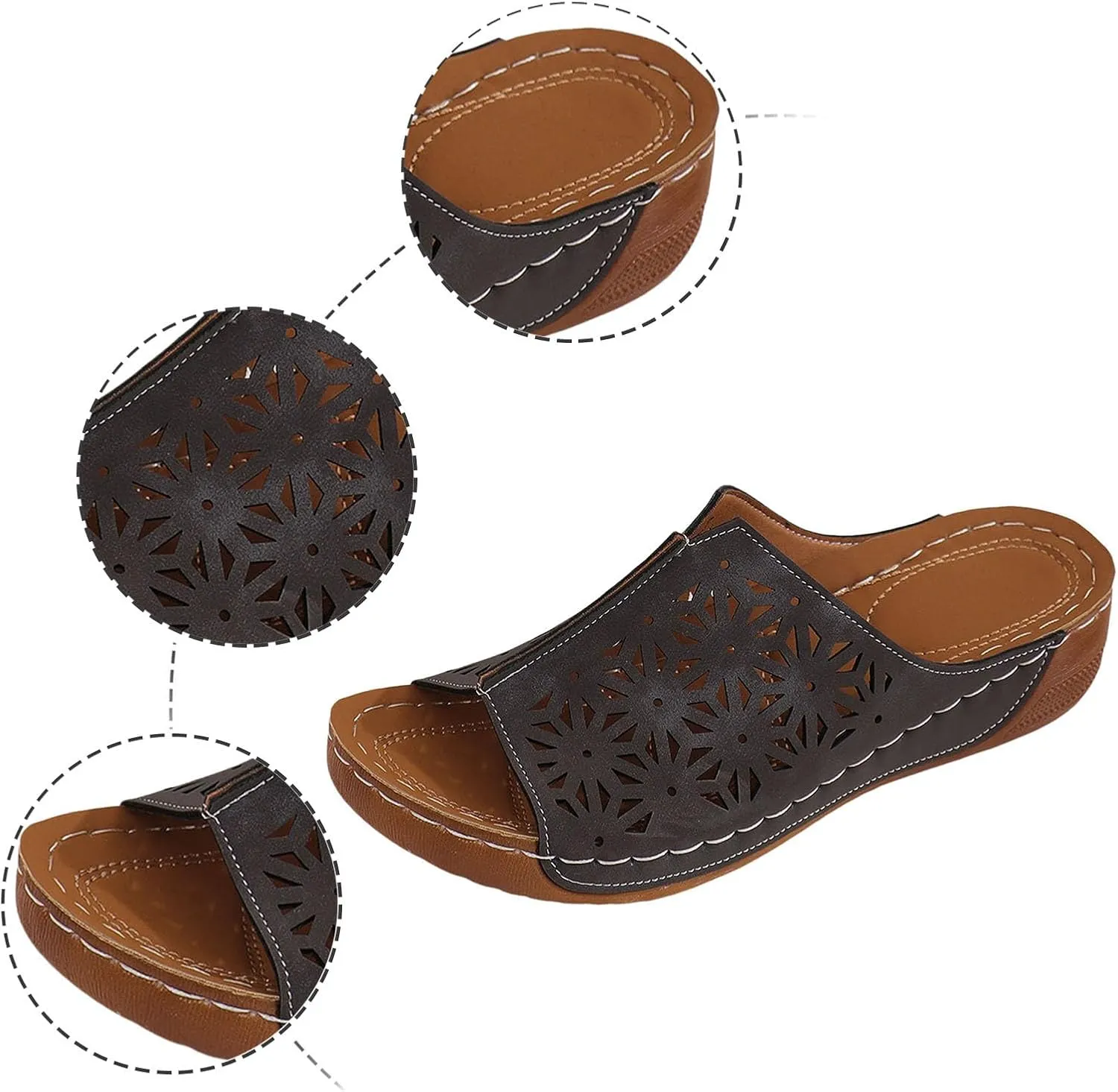 Women's Cushioned Slip-On Slide Sandal Summer Platform Comfortable Low Wedges Sandal Casual Sandals for Women