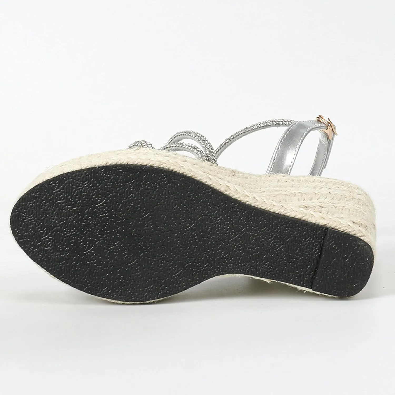 Women's Espadrille Wedges Sandals Rhinestone Shiny Open Toe Casual Sandals Ankle Strap Buckle Platform Summer Dress Shoes