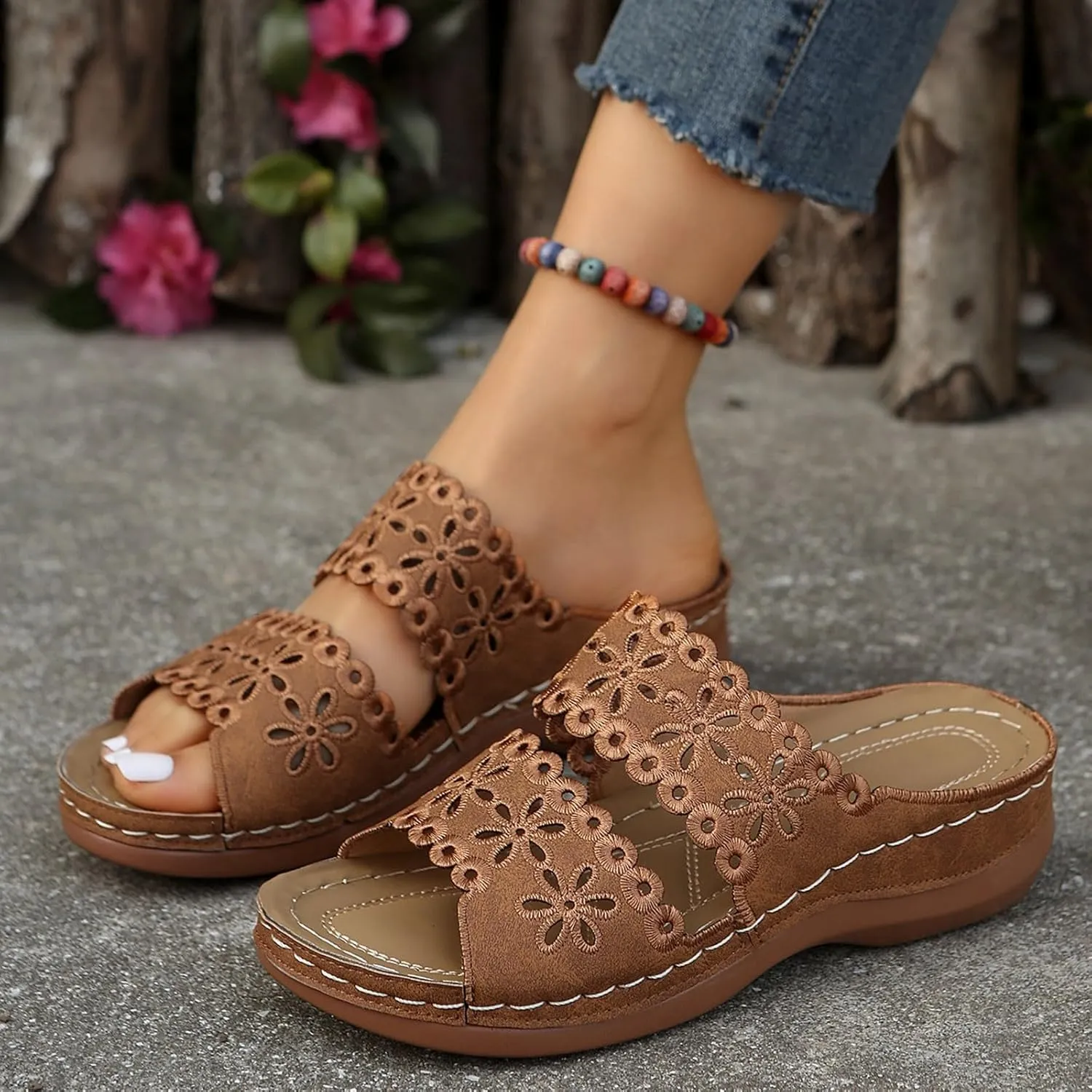 Women's Non Slip Slippers Open Toe Flatform Wedge Casual Sandal Banquet Sandals Beach Non Slip Wedge Sandals