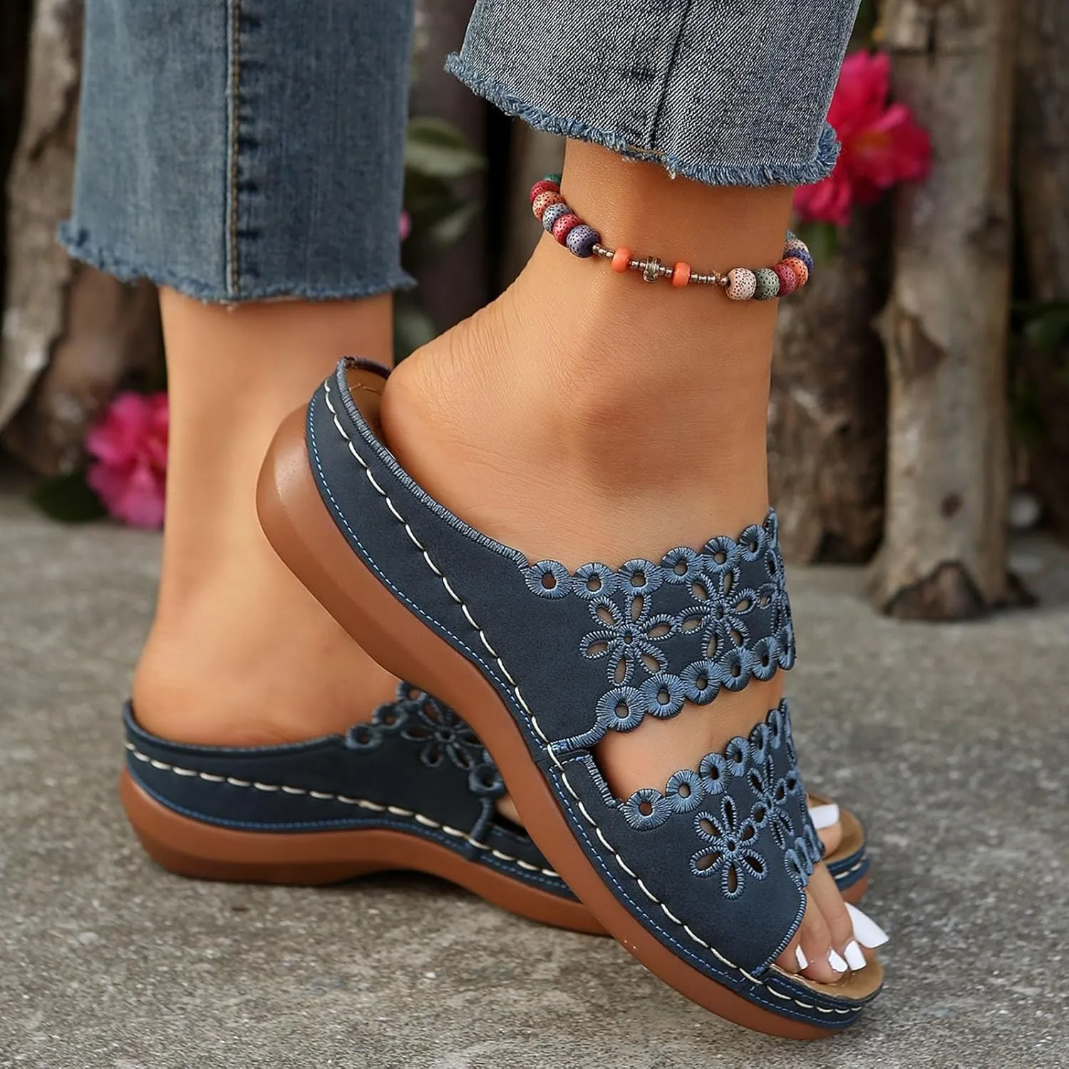 Women's Non Slip Slippers Open Toe Flatform Wedge Casual Sandal Banquet Sandals Beach Non Slip Wedge Sandals