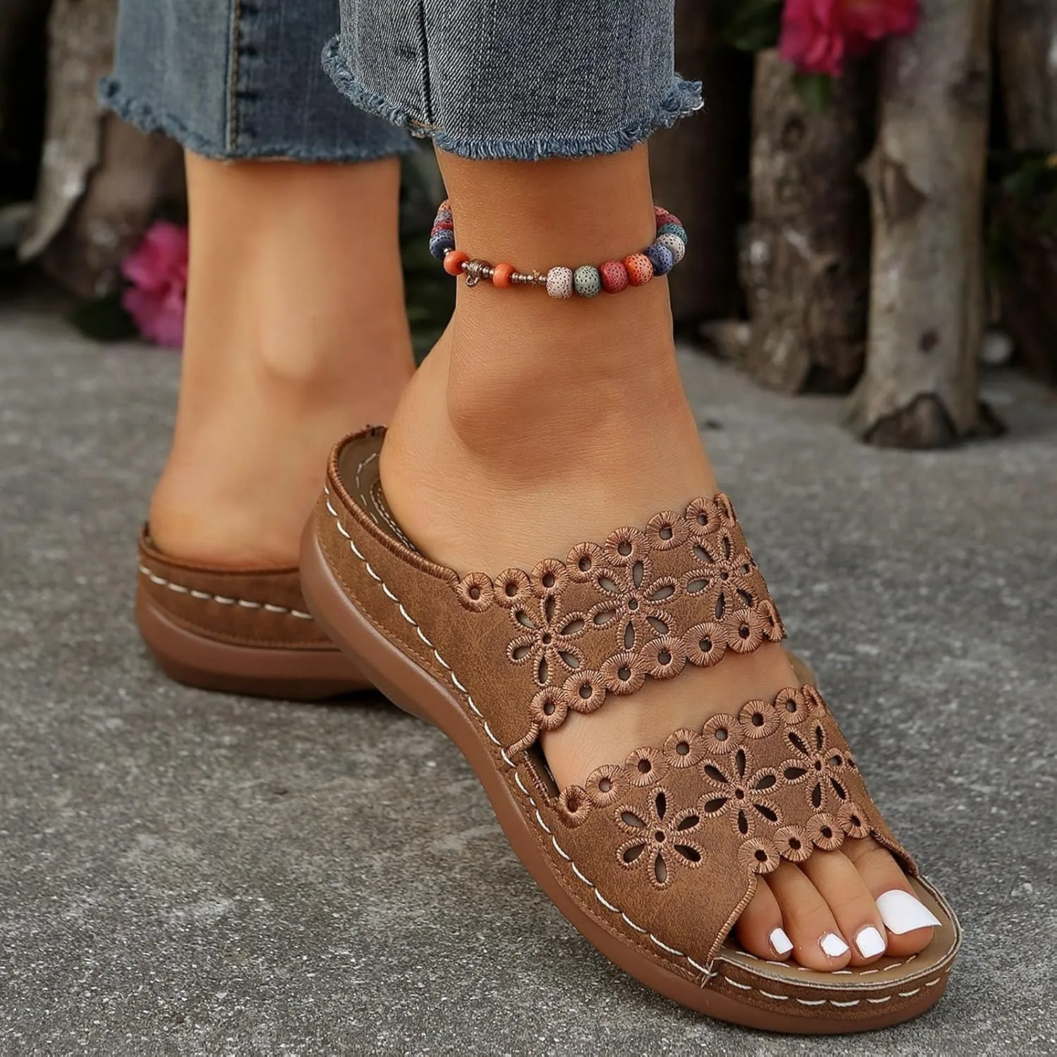 Women's Non Slip Slippers Open Toe Flatform Wedge Casual Sandal Banquet Sandals Beach Non Slip Wedge Sandals
