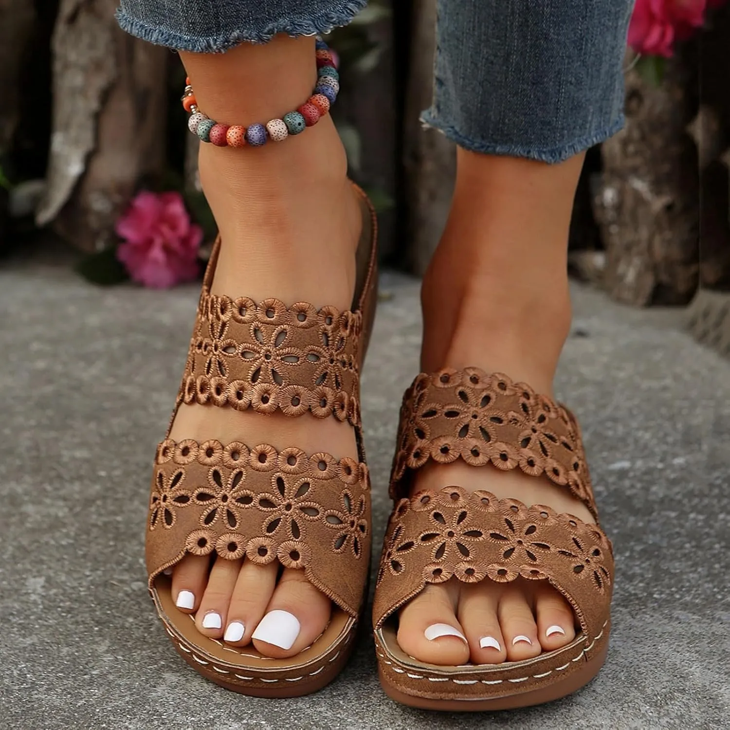 Women's Non Slip Slippers Open Toe Flatform Wedge Casual Sandal Banquet Sandals Beach Non Slip Wedge Sandals