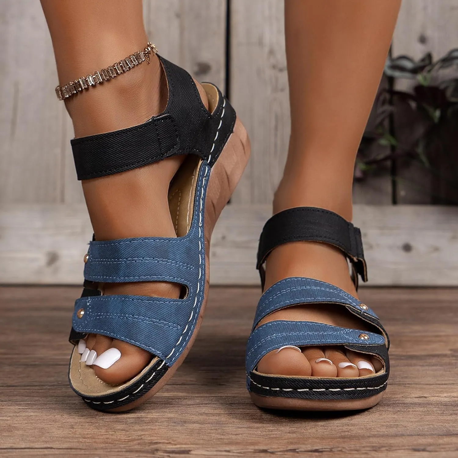 Women's Non Slip Slippers Summer Open Toe Wedges Sandals Casual Indoor Outdoor Arch Support Slippers