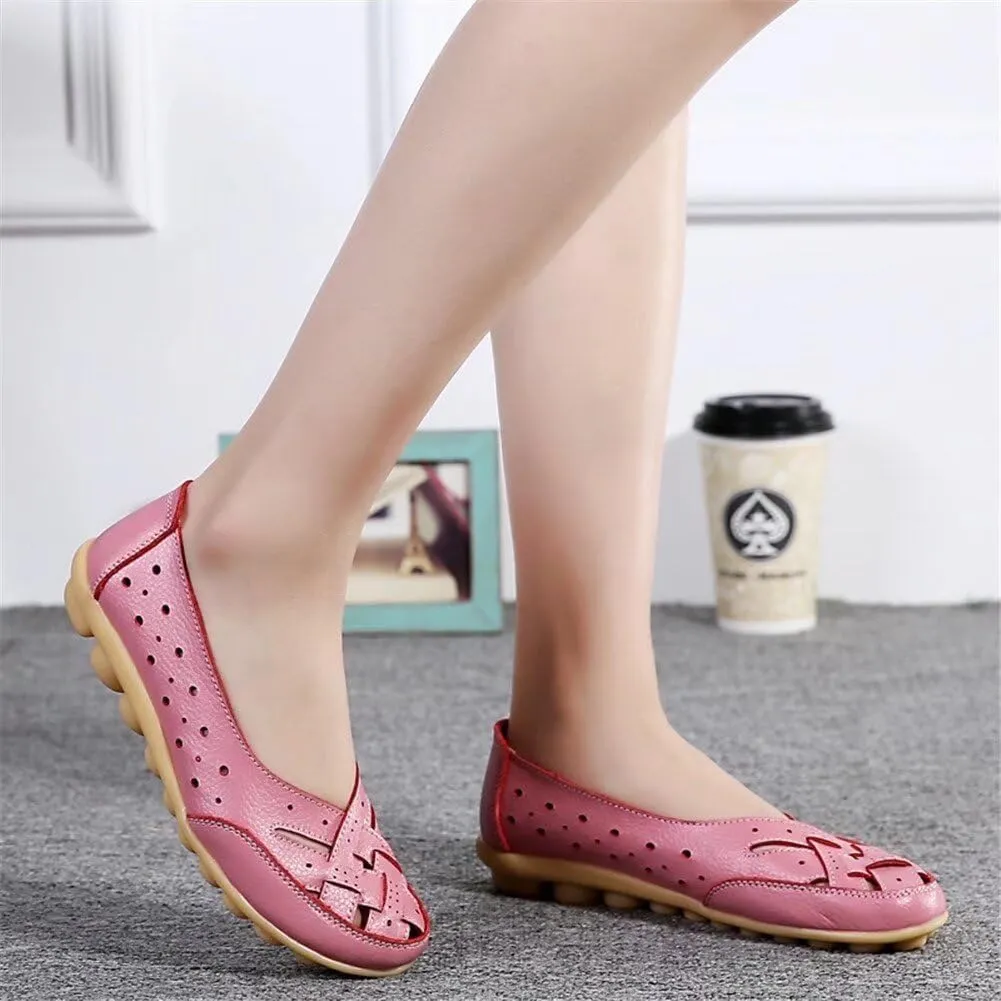 Womens Orthopedic Loafers in Breathable Leather Comfortable Hollow Soft Flats Sandals Summer Casual Slip-On Shoes Cutout Sole Slide Sports 2025 Comfort Sandals Out Round Toe Fashion Loafer