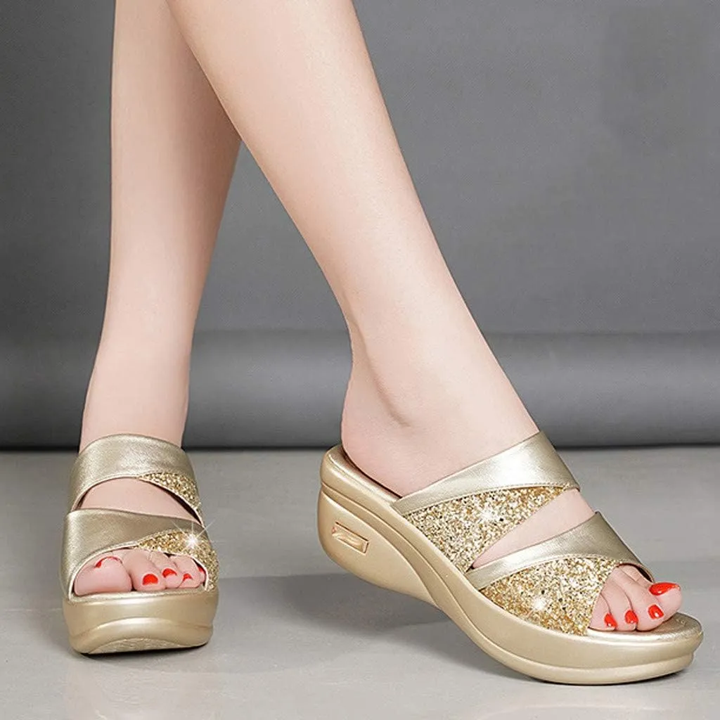 Women's Soft Soled Cushioned Wedge Slide Classic Ankle Strap Wedge Heels Sandal Casual Sandals Indoor Outdoor