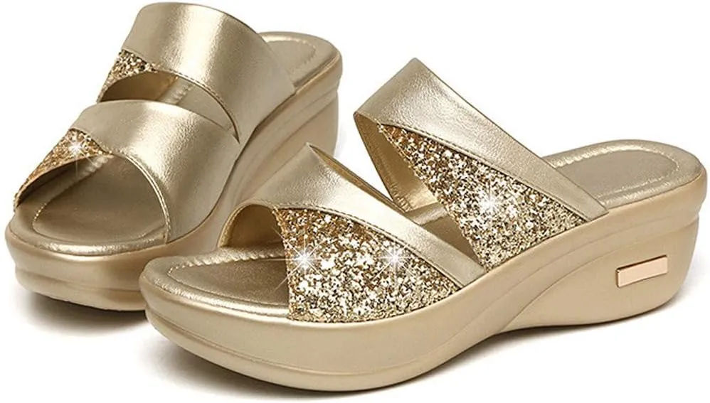 Women's Soft Soled Cushioned Wedge Slide Classic Ankle Strap Wedge Heels Sandal Casual Sandals Indoor Outdoor