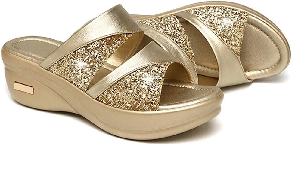 Women's Soft Soled Cushioned Wedge Slide Classic Ankle Strap Wedge Heels Sandal Casual Sandals Indoor Outdoor