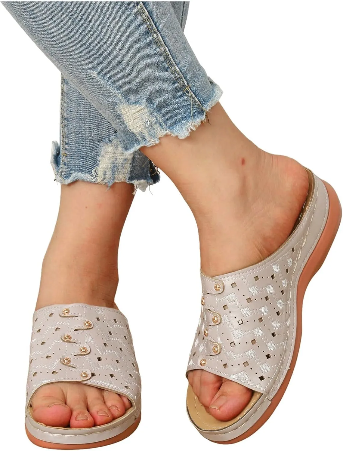 Women's Soft Soled Cushioned Wedge Slide Open Toe Wedge Sandals Versatile Sandals Breathable Casual Sandals