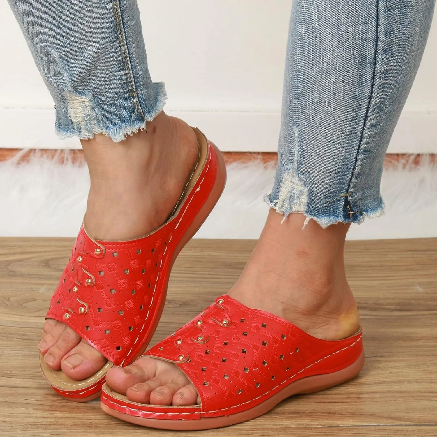 Women's Soft Soled Cushioned Wedge Slide Open Toe Wedge Sandals Versatile Sandals Breathable Casual Sandals