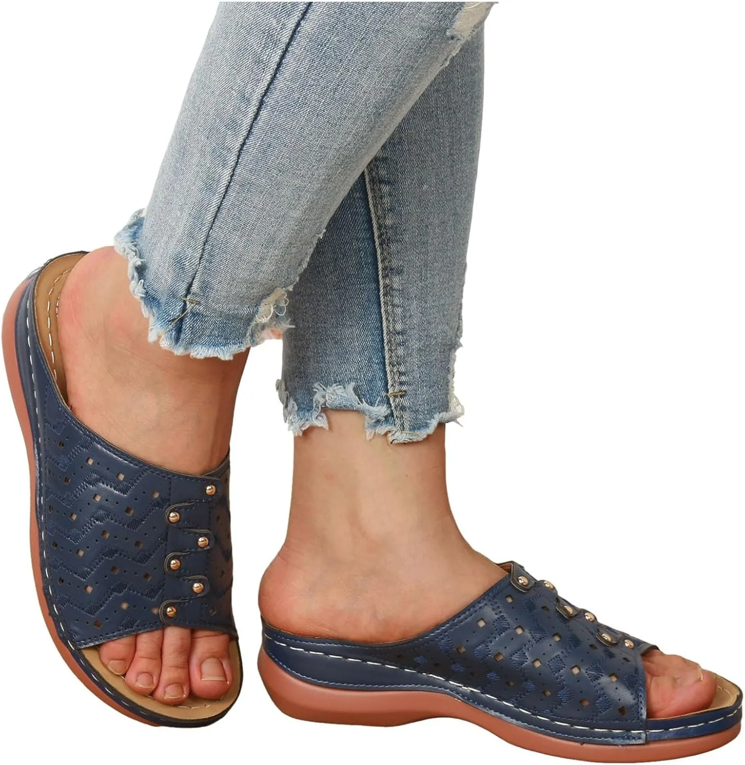 Women's Soft Soled Cushioned Wedge Slide Open Toe Wedge Sandals Versatile Sandals Breathable Casual Sandals
