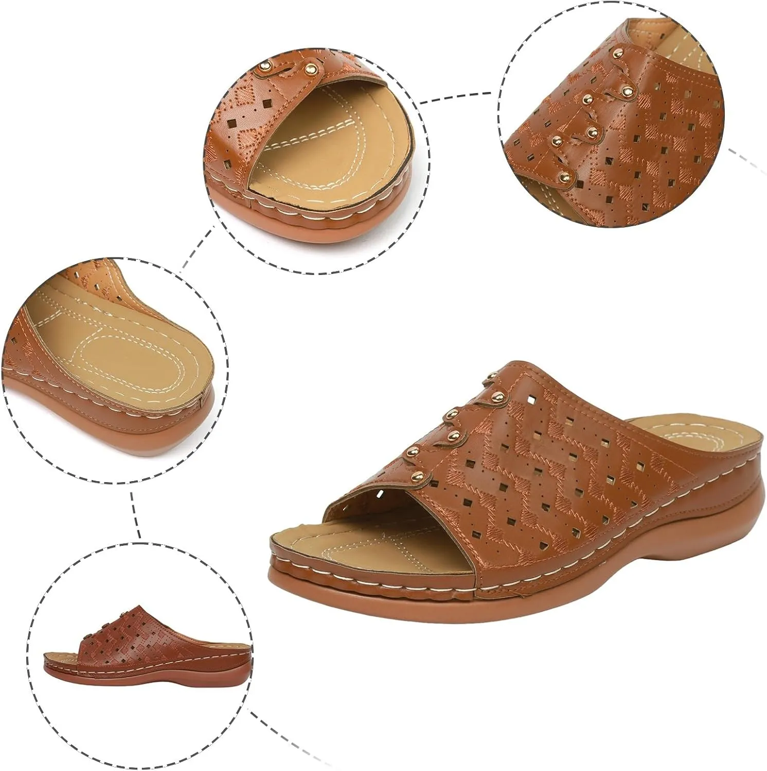 Women's Soft Soled Cushioned Wedge Slide Open Toe Wedge Sandals Versatile Sandals Breathable Casual Sandals