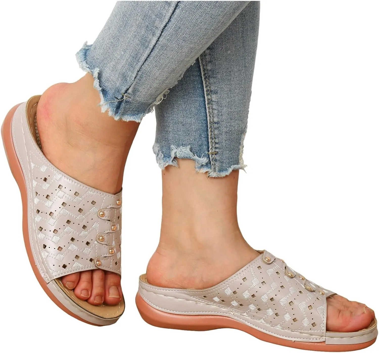 Women's Soft Soled Cushioned Wedge Slide Open Toe Wedge Sandals Versatile Sandals Breathable Casual Sandals