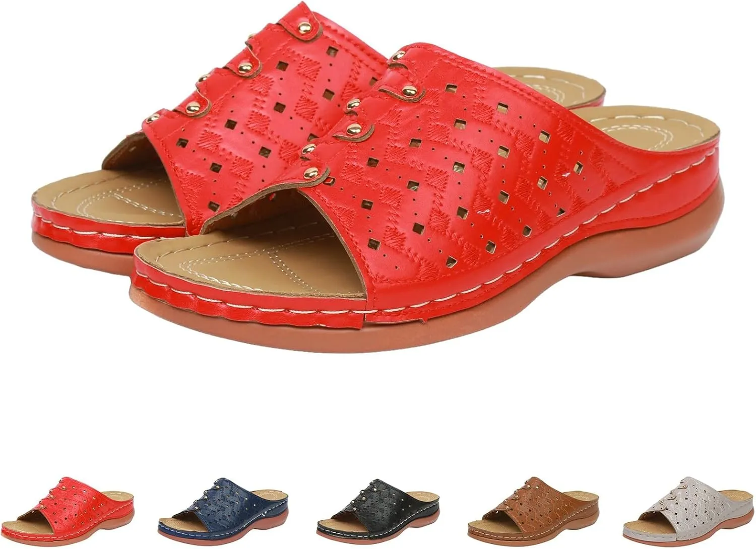 Women's Soft Soled Cushioned Wedge Slide Open Toe Wedge Sandals Versatile Sandals Breathable Casual Sandals