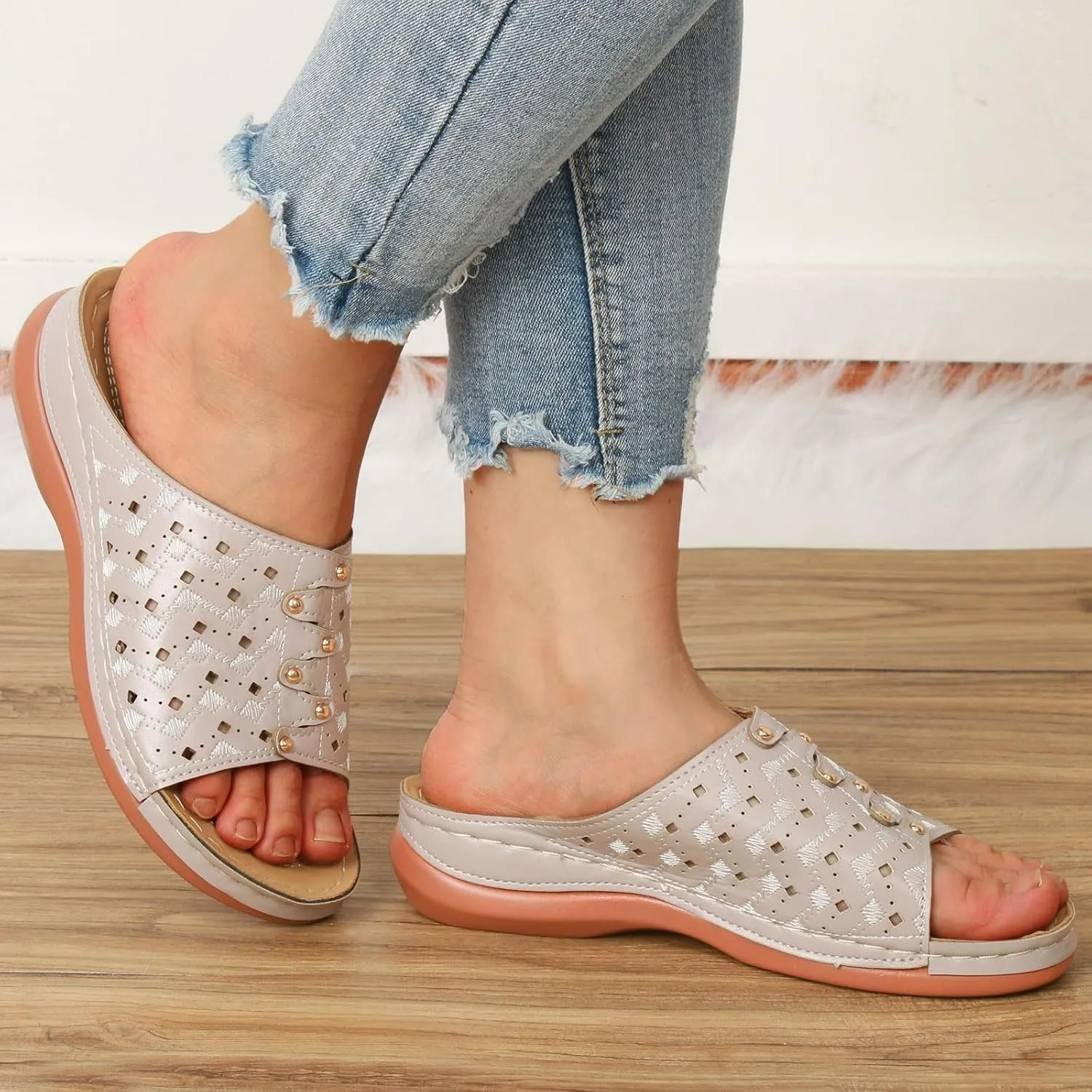 Women's Soft Soled Cushioned Wedge Slide Open Toe Wedge Sandals Versatile Sandals Breathable Casual Sandals