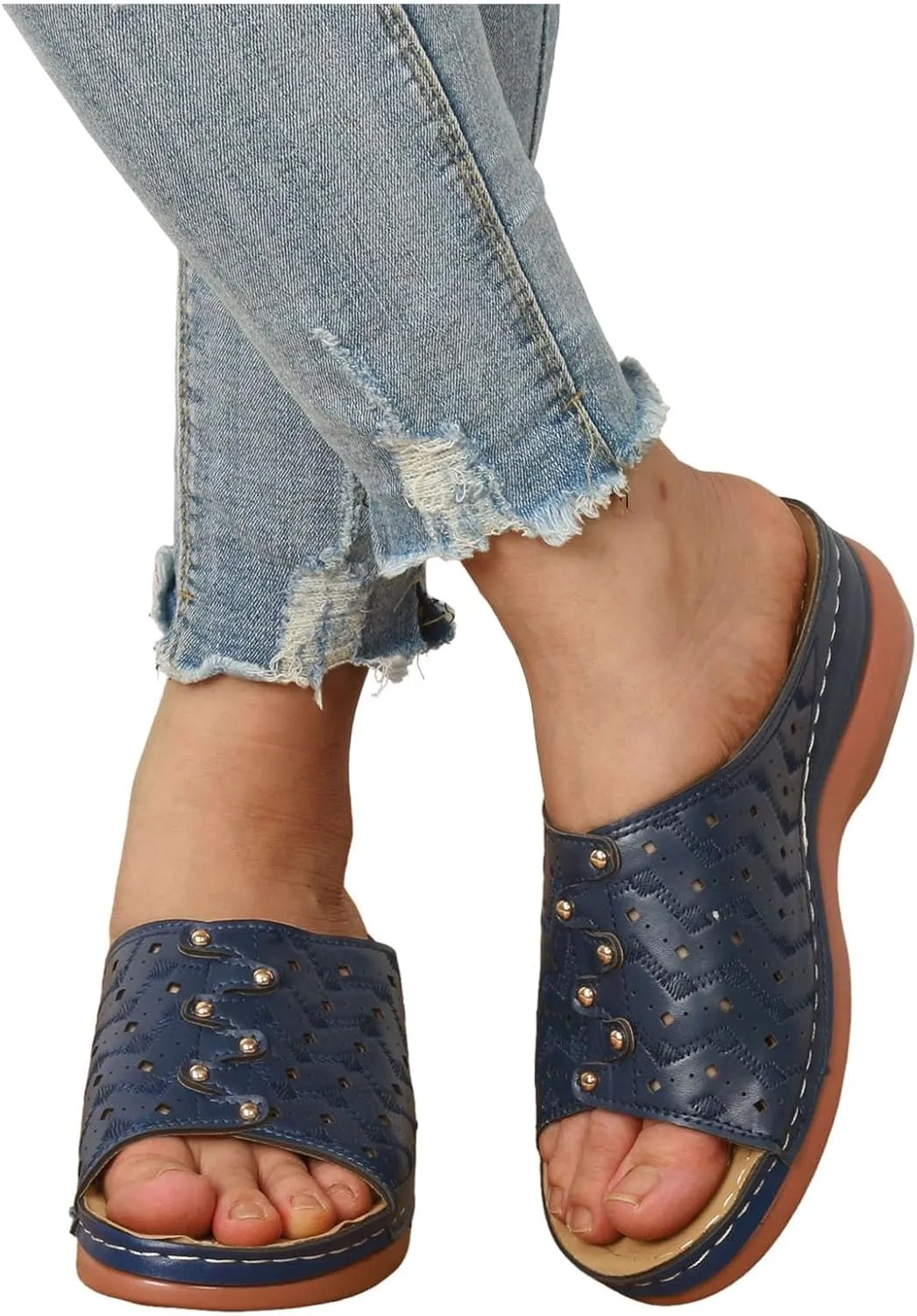 Women's Soft Soled Cushioned Wedge Slide Open Toe Wedge Sandals Versatile Sandals Breathable Casual Sandals
