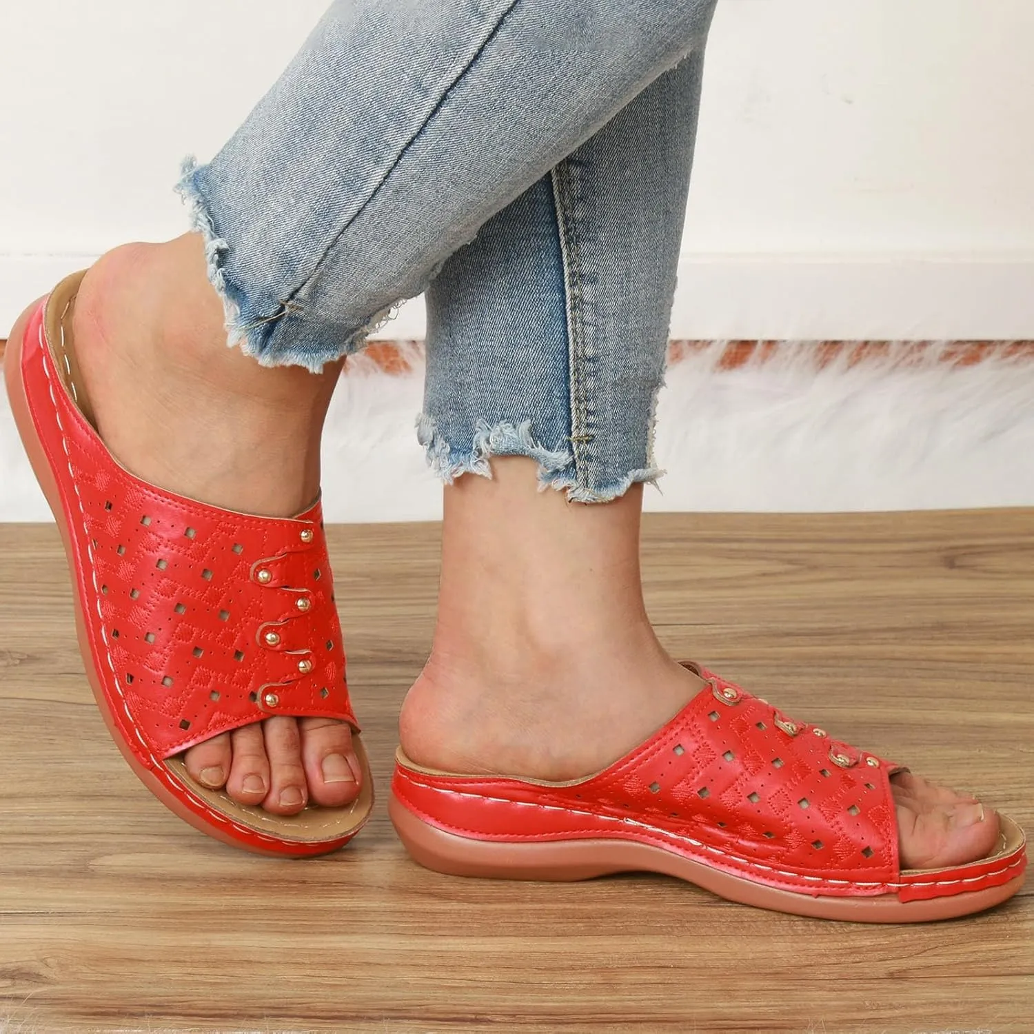 Women's Soft Soled Cushioned Wedge Slide Open Toe Wedge Sandals Versatile Sandals Breathable Casual Sandals