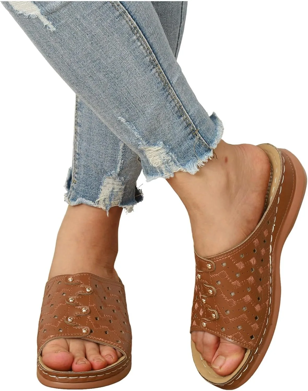 Women's Soft Soled Cushioned Wedge Slide Open Toe Wedge Sandals Versatile Sandals Breathable Casual Sandals