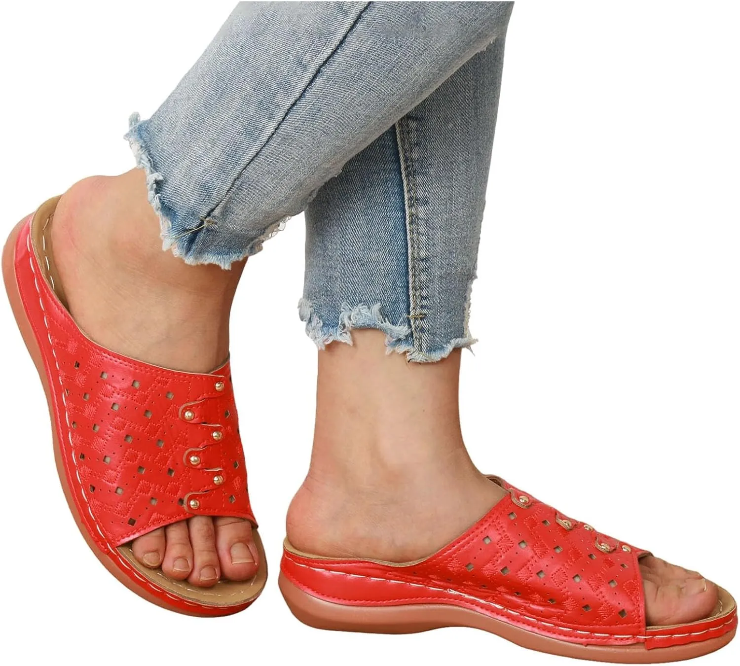 Women's Soft Soled Cushioned Wedge Slide Open Toe Wedge Sandals Versatile Sandals Breathable Casual Sandals