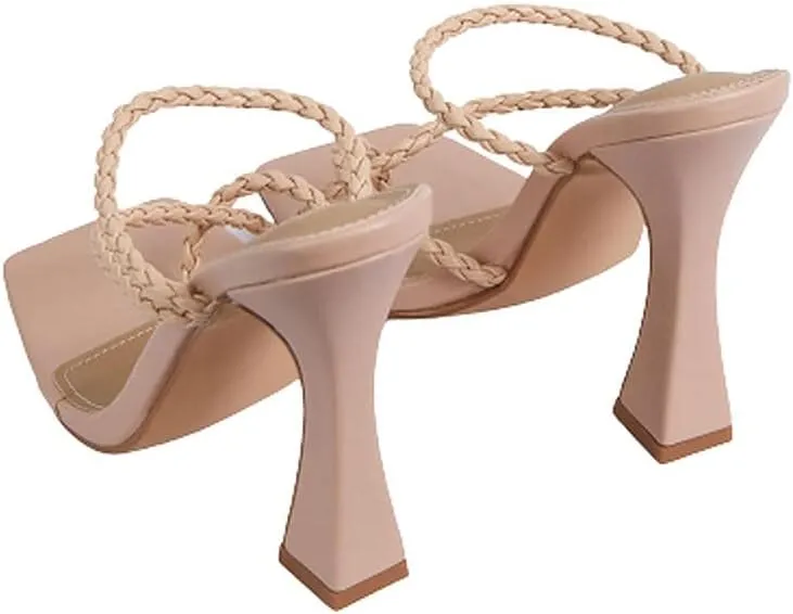 Women's Square Toe Heels Open toe Slip on Sandals