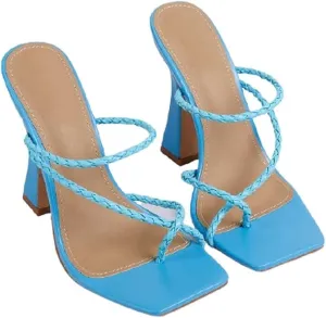 Women's Square Toe Heels Open toe Slip on Sandals