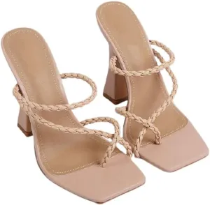 Women's Square Toe Heels Open toe Slip on Sandals