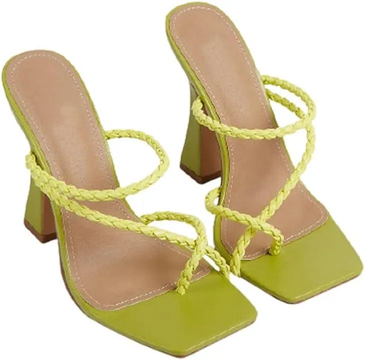 Women's Square Toe Heels Open toe Slip on Sandals