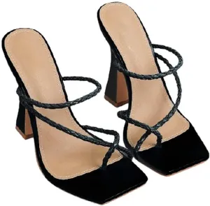 Women's Square Toe Heels Open toe Slip on Sandals