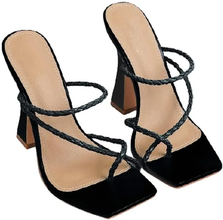 Women's Square Toe Heels Open toe Slip on Sandals