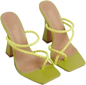 Women's Square Toe Heels Open toe Slip on Sandals