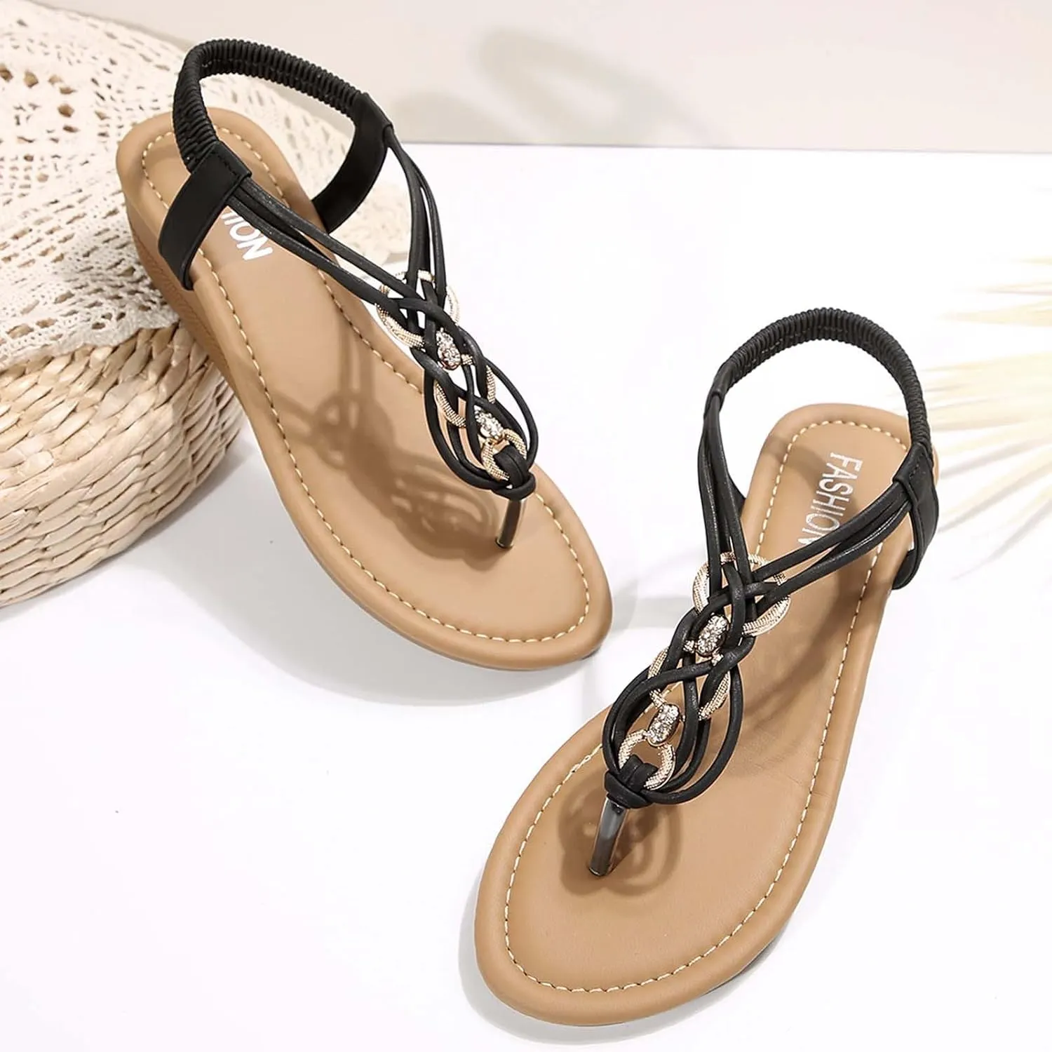 Women's Summer Casual Comfortable Mid Heel Sandals Slip On Flip Flops For Beach Vacation Walking Dating Work Pure Color Toe Post Design