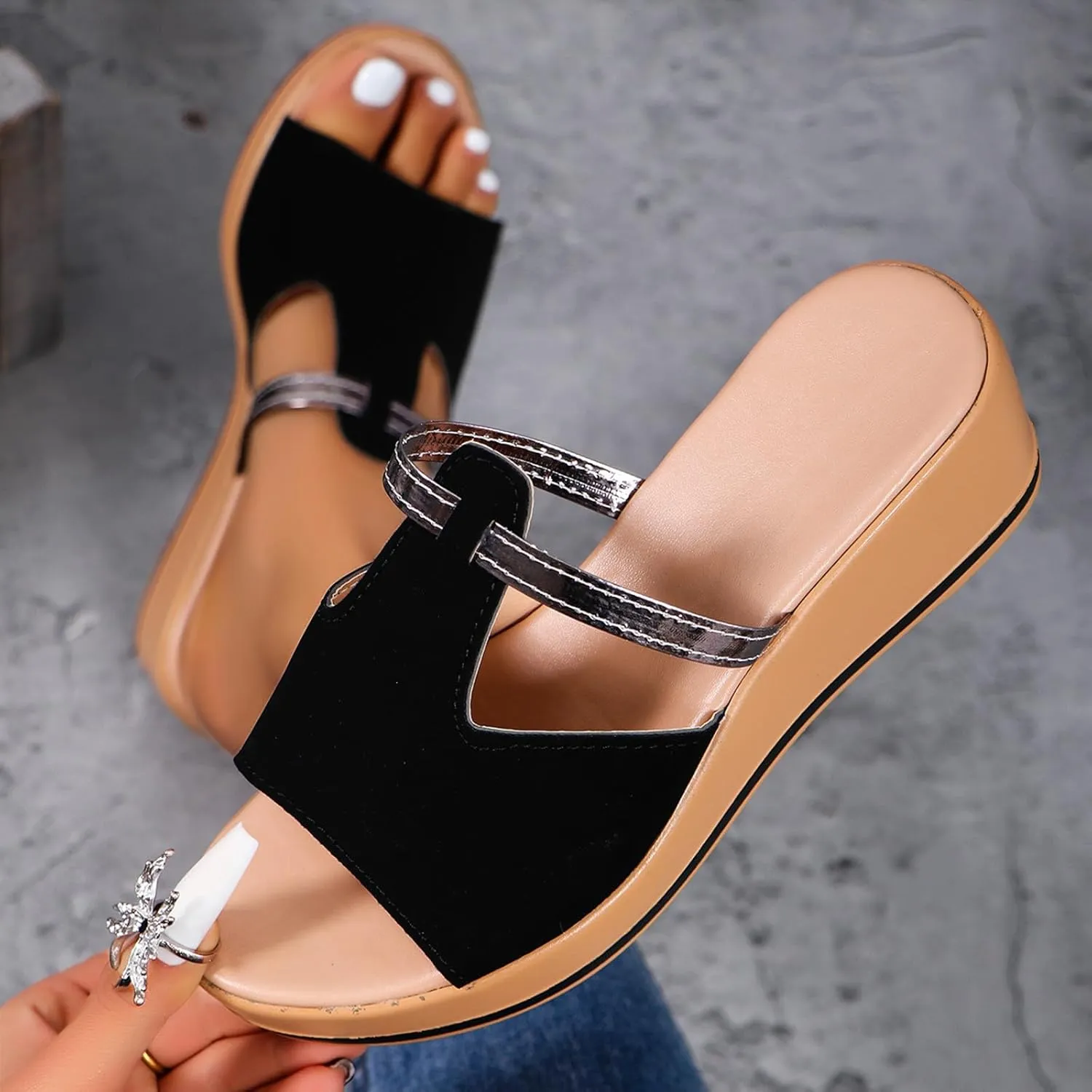 Women's Summer Fashion Sandals Platform Comfortable Low Wedges Slides Walking Sandals Dress Slippers