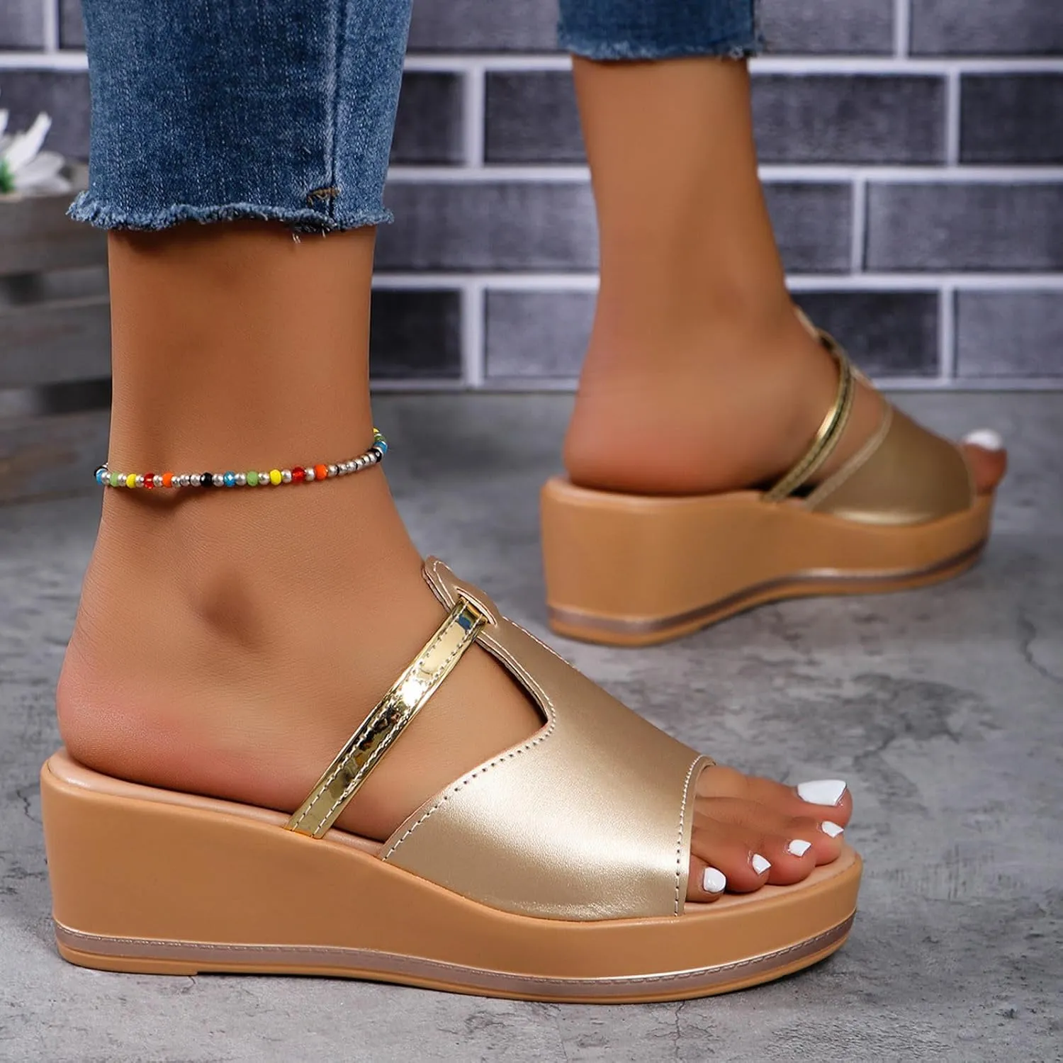 Women's Summer Fashion Sandals Platform Comfortable Low Wedges Slides Walking Sandals Dress Slippers
