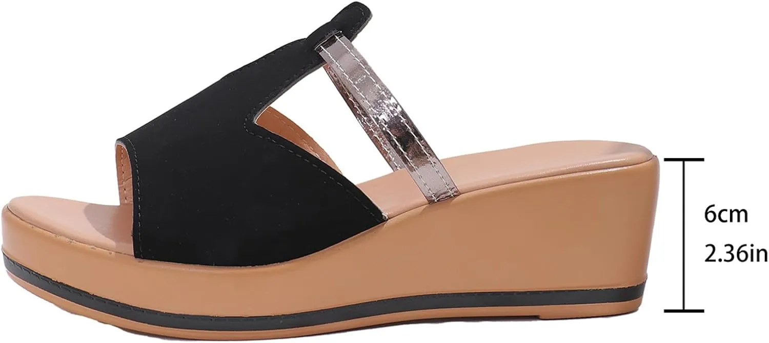 Women's Summer Fashion Sandals Platform Comfortable Low Wedges Slides Walking Sandals Dress Slippers