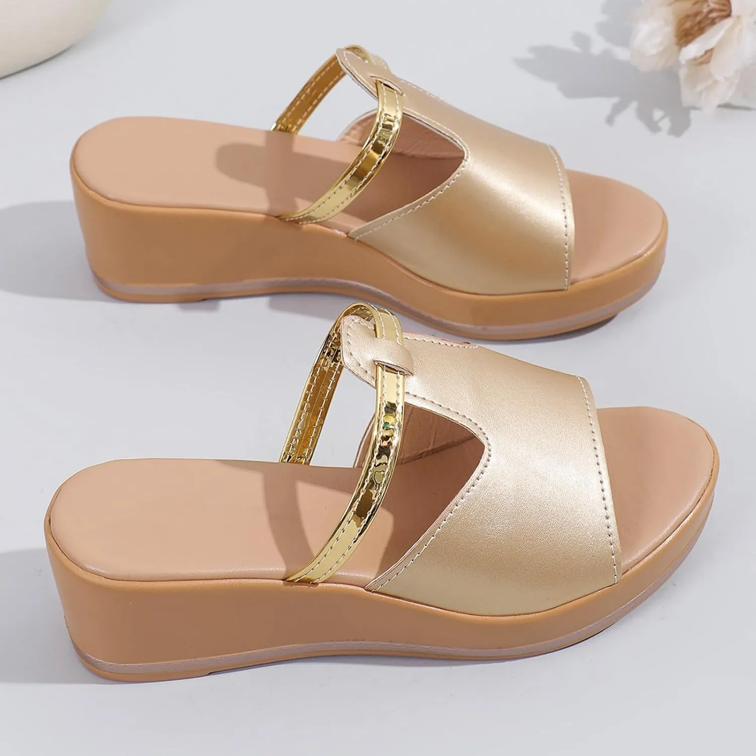 Women's Summer Fashion Sandals Platform Comfortable Low Wedges Slides Walking Sandals Dress Slippers