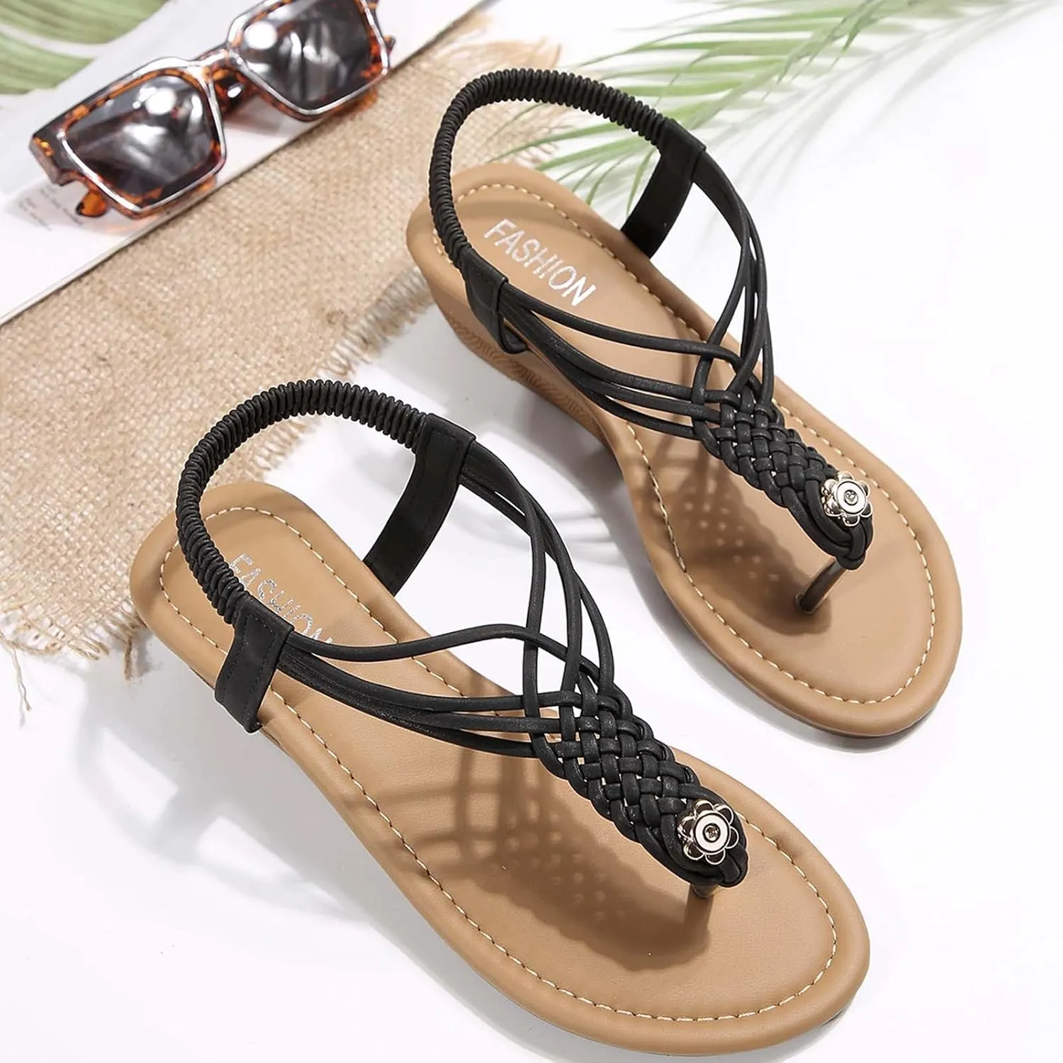 Women's Summer Sandals Comfortable Mid Heel Flip Flops Casual Beach Walking Shoes For Vacation Date Night Outfits