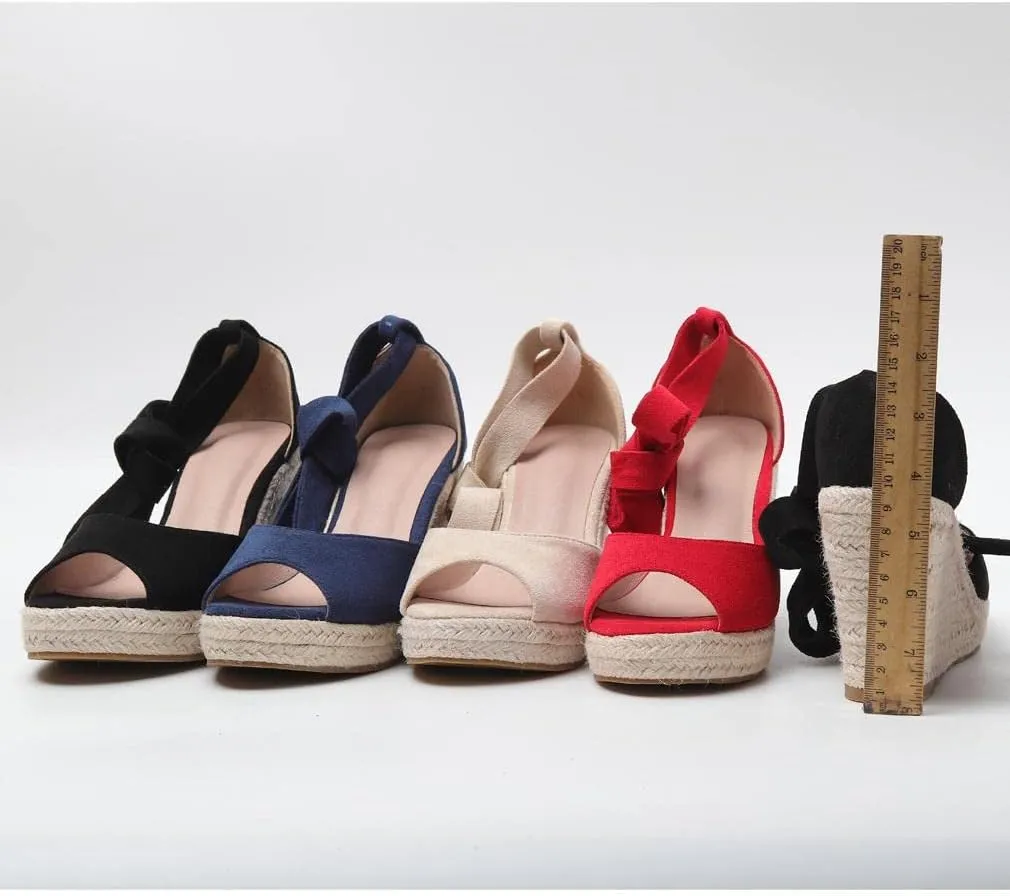 Womens Wedge Sandals Bowknot Open Toe Espadrille Platform Sandals Slip On Casual Comfy Wedge Heels Sandals Shoes