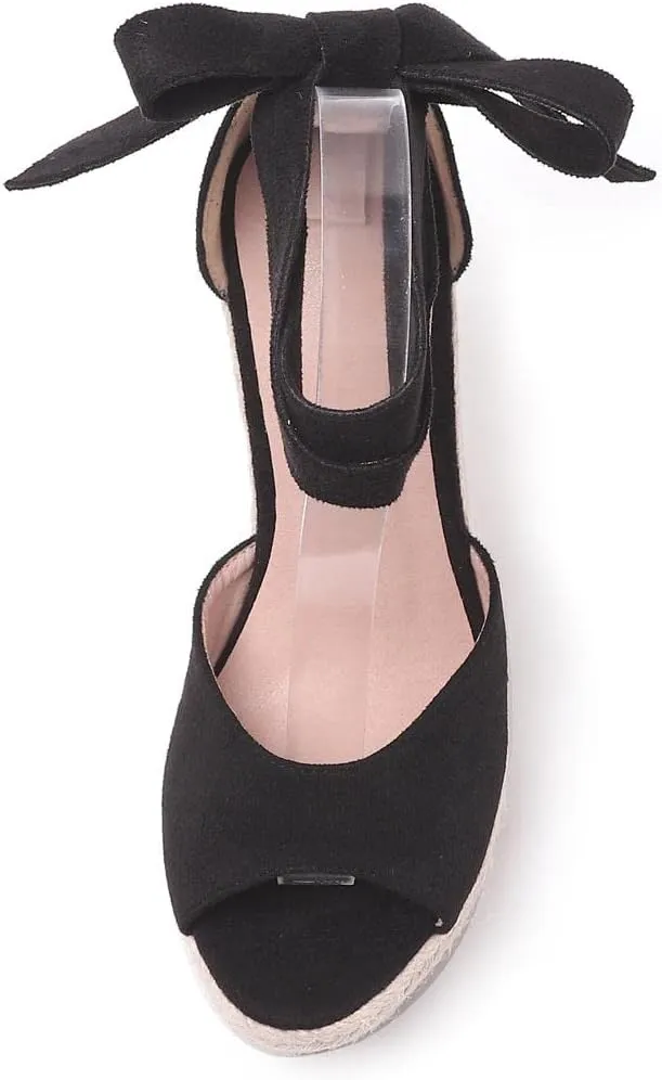 Womens Wedge Sandals Bowknot Open Toe Espadrille Platform Sandals Slip On Casual Comfy Wedge Heels Sandals Shoes
