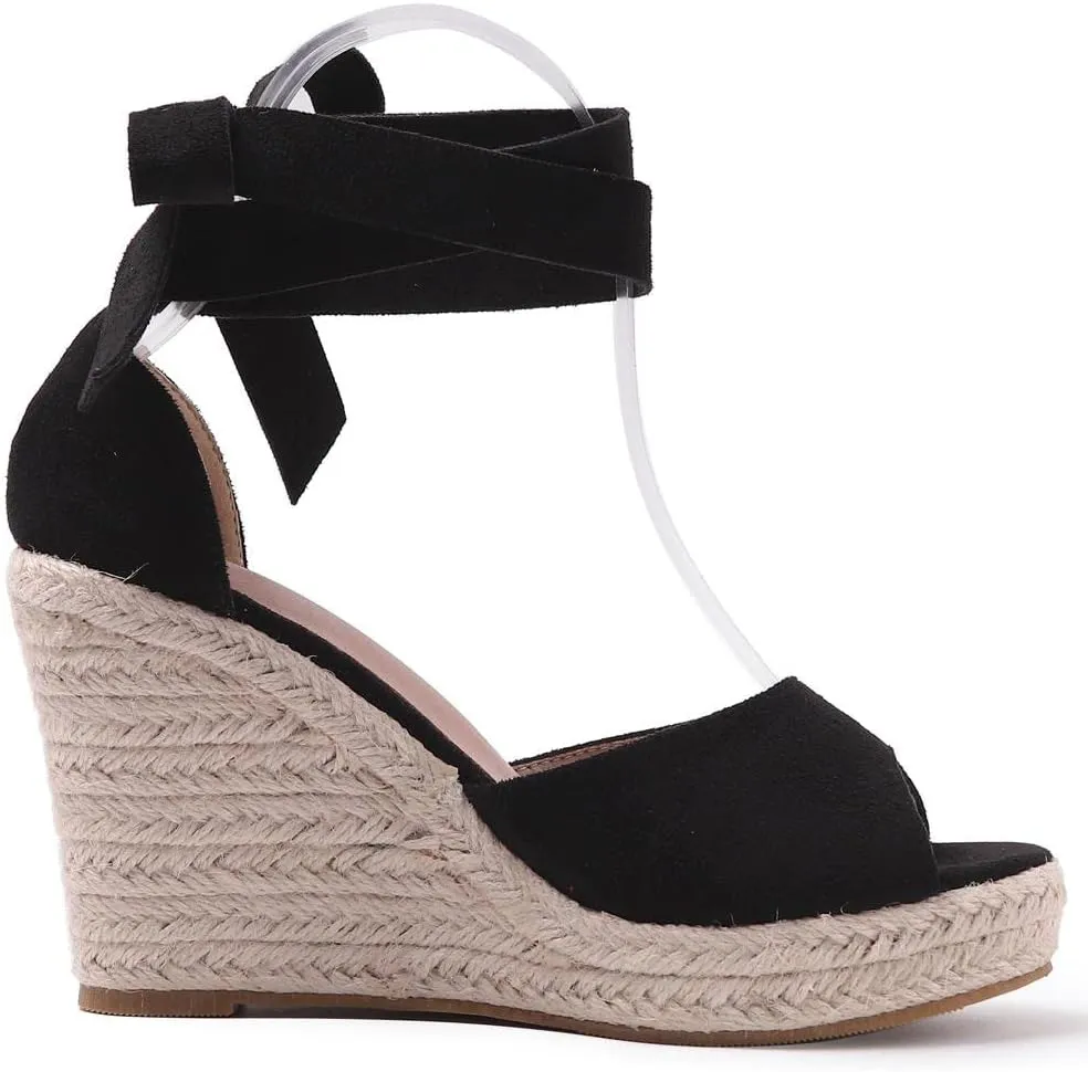 Womens Wedge Sandals Bowknot Open Toe Espadrille Platform Sandals Slip On Casual Comfy Wedge Heels Sandals Shoes