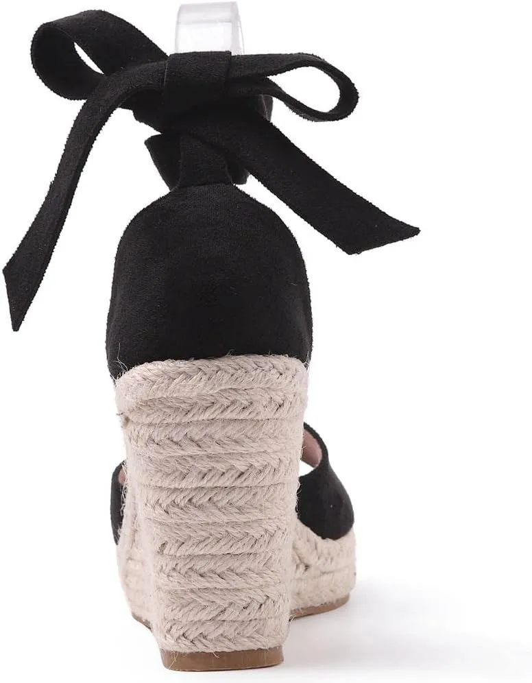 Womens Wedge Sandals Bowknot Open Toe Espadrille Platform Sandals Slip On Casual Comfy Wedge Heels Sandals Shoes