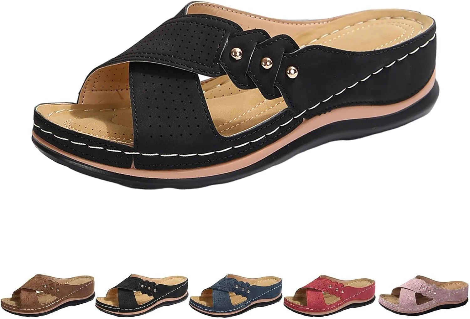 Women's Wedge Sandals with Plantar Fasciitis Casual Elastic Ankle Strap Platform Sandal Fashion Beach Sandals