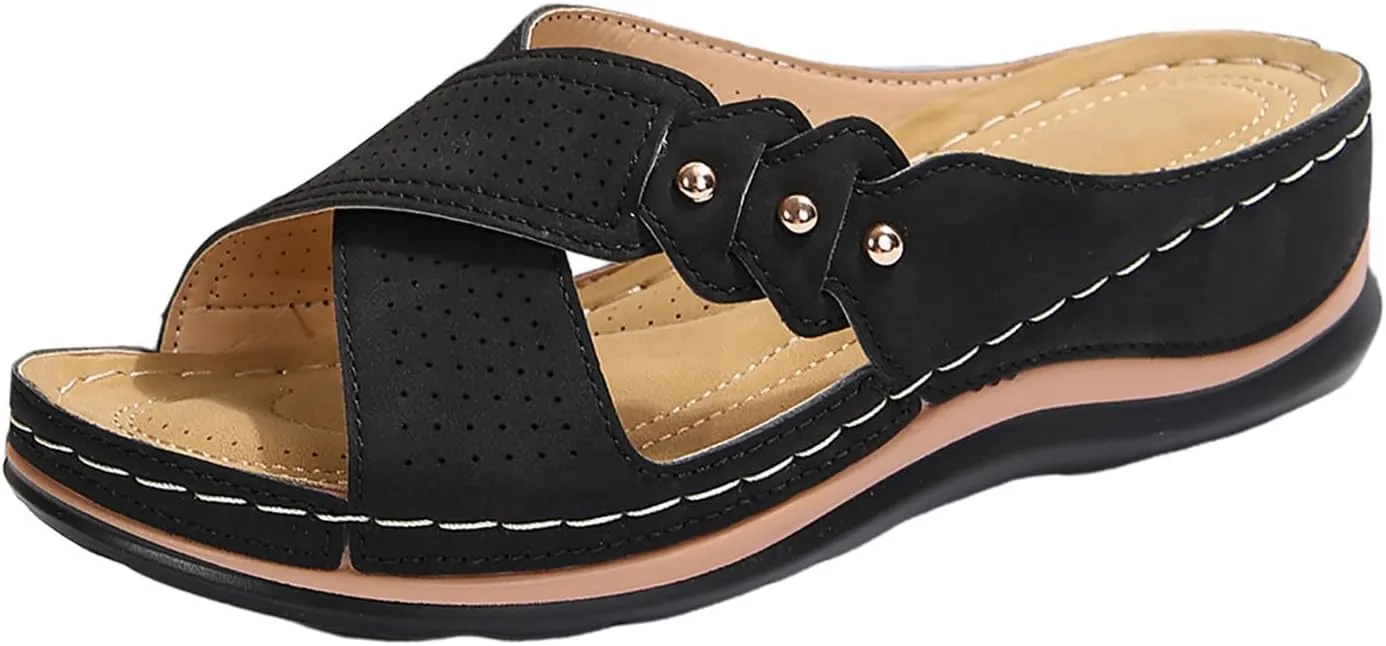 Women's Wedge Sandals with Plantar Fasciitis Casual Elastic Ankle Strap Platform Sandal Fashion Beach Sandals