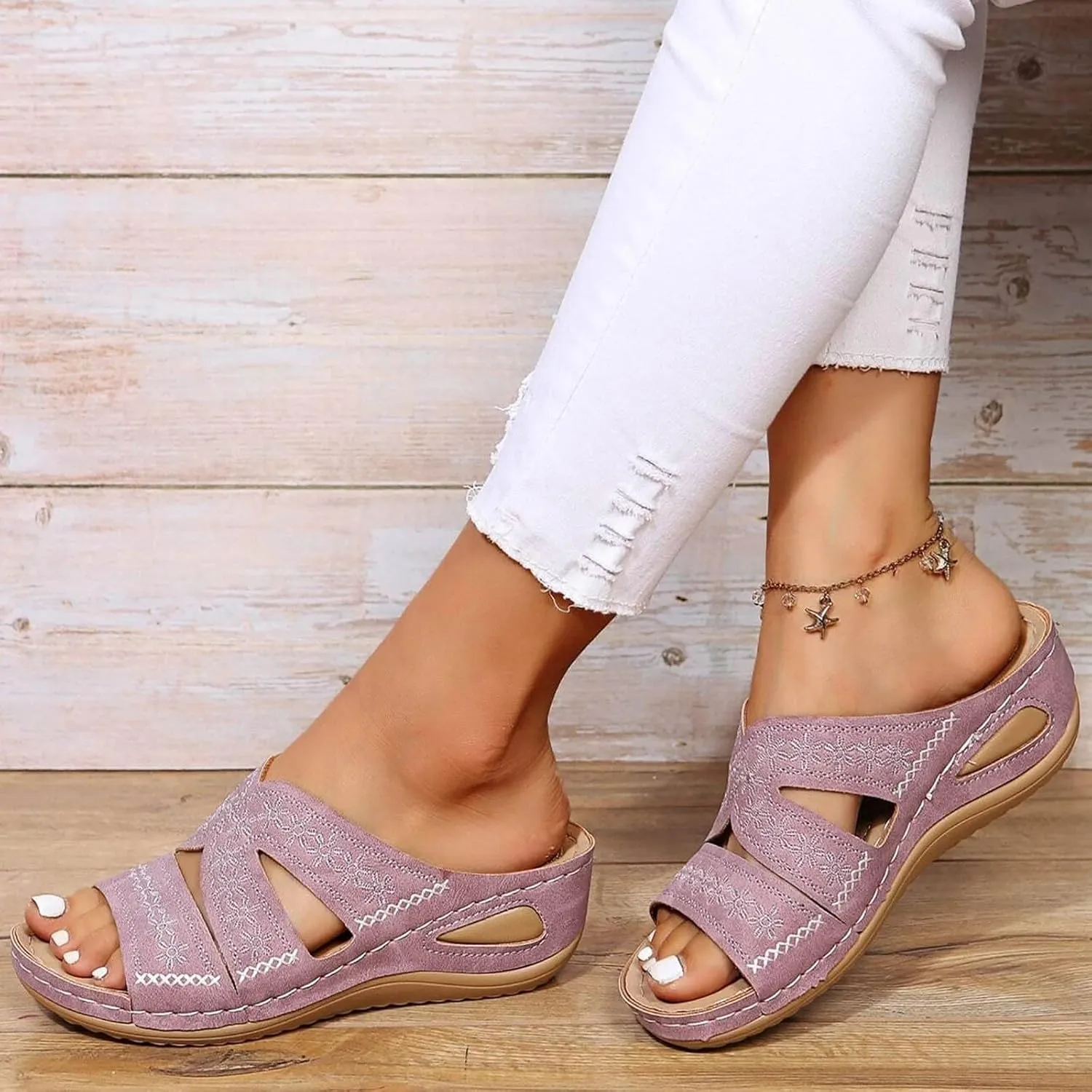Women's Wedges Sandals Arch Support Slip On Slides Non Slip Thick Bottom Beach Slippers Dressy Sandals