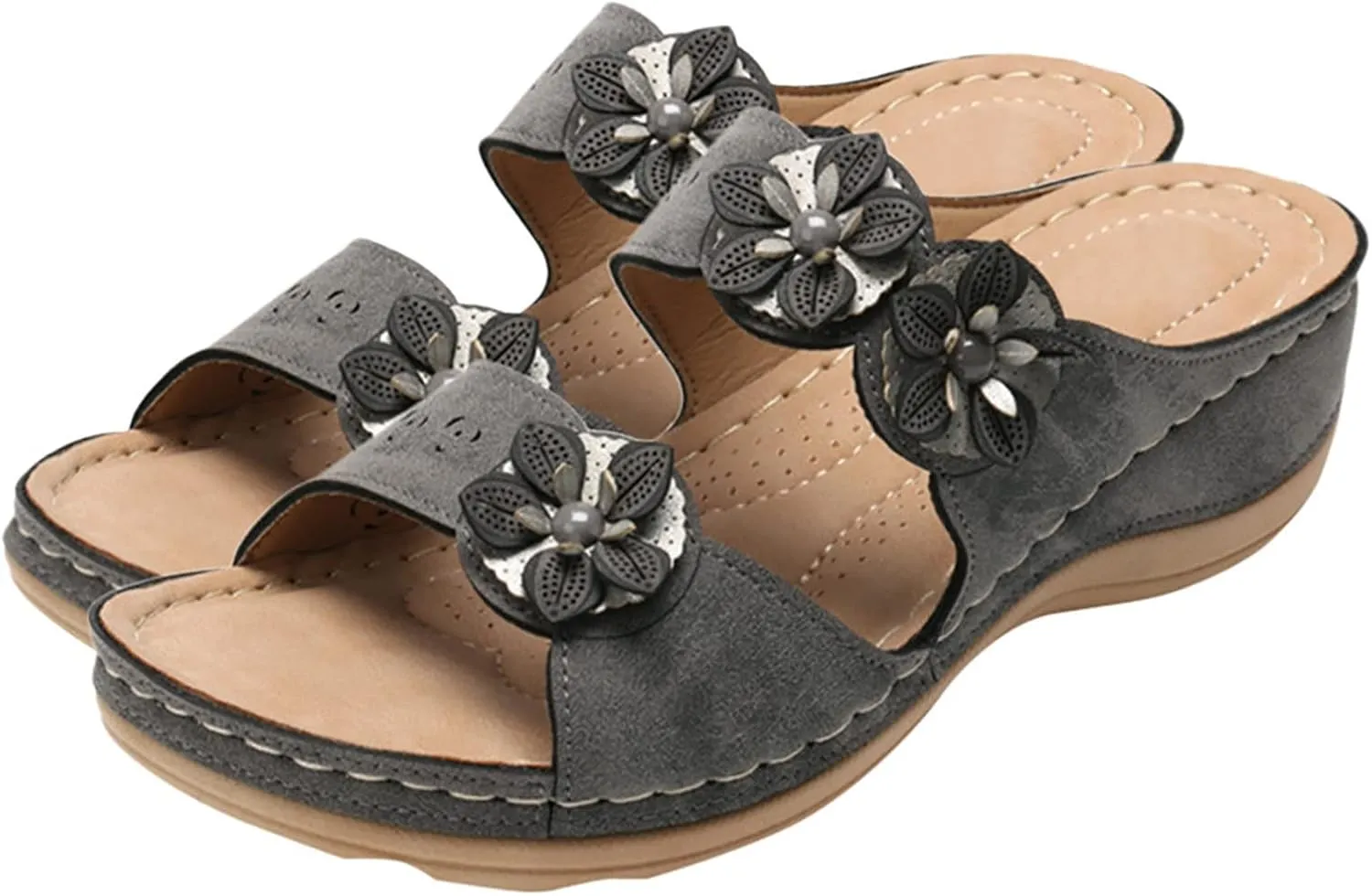 Women's Wedges Sandals Arch Support Slip On Slides Non Slip Thick Bottom Beach Slippers Dressy Sandals