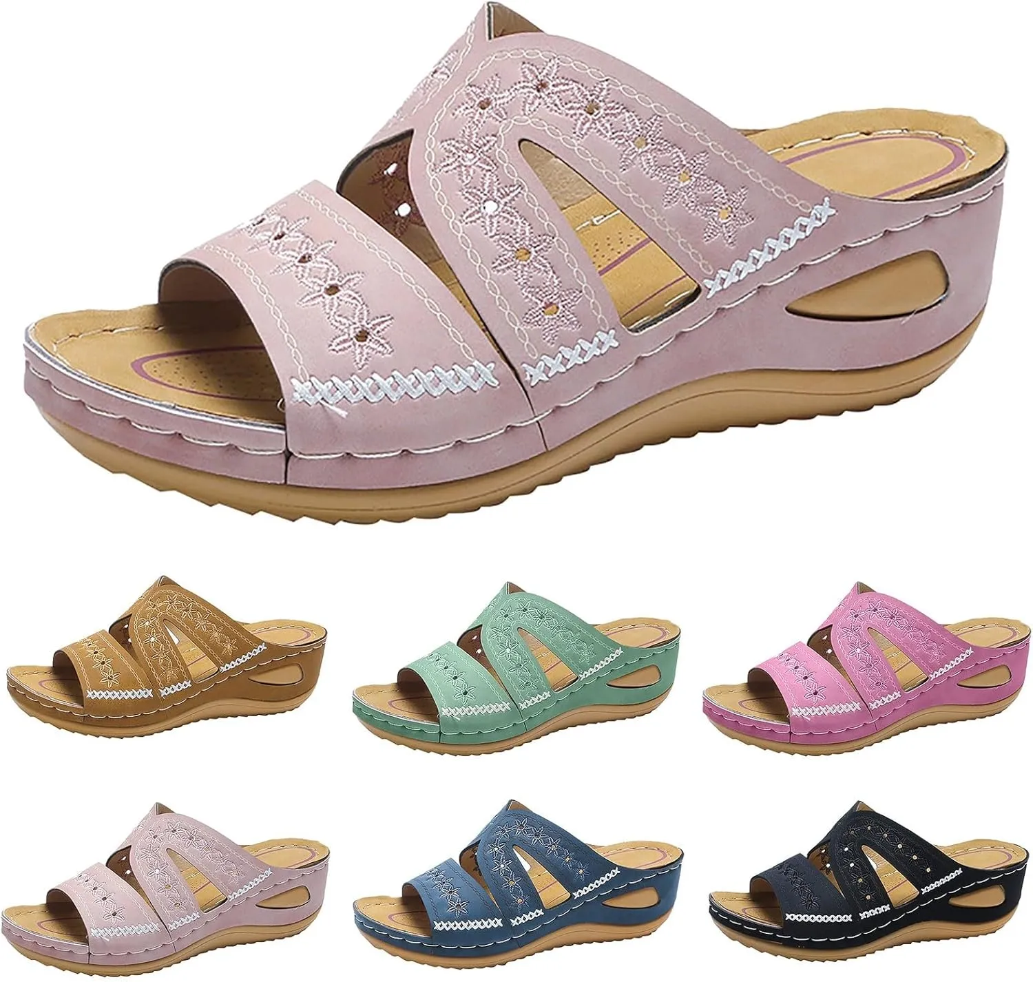 Women's Wedges Sandals Arch Support Slip On Slides Non Slip Thick Bottom Beach Slippers Dressy Sandals