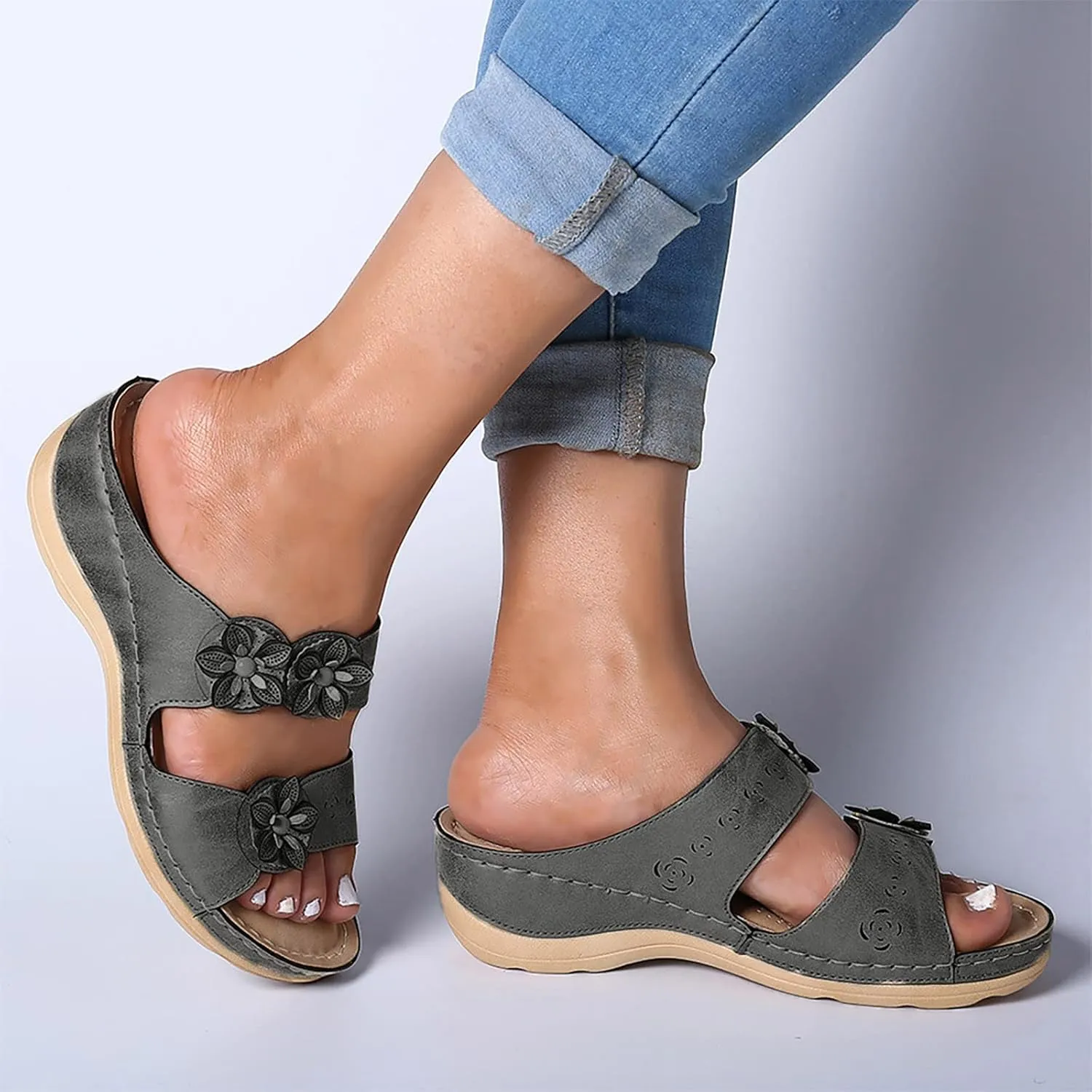 Women's Wedges Sandals Arch Support Slip On Slides Non Slip Thick Bottom Beach Slippers Dressy Sandals